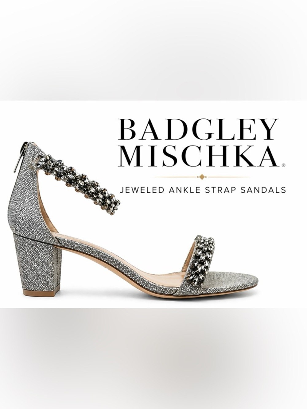 Badgley Mischka Jewel Silver Jeweled Open-Toe Sandals Heels Women’s Size 7